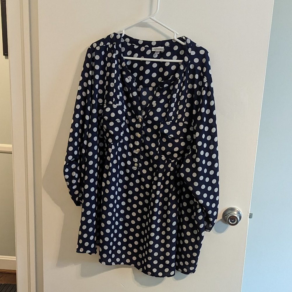 Navy Blue Polka Dot Blouse Size 30 32 by Avenue